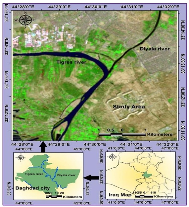 Location of the study area ((Prepared by author depend on Iraq administrative map, scale1:1000000; State Commission of Survey 2010 and Landsat 8 images 13/3/2022)  