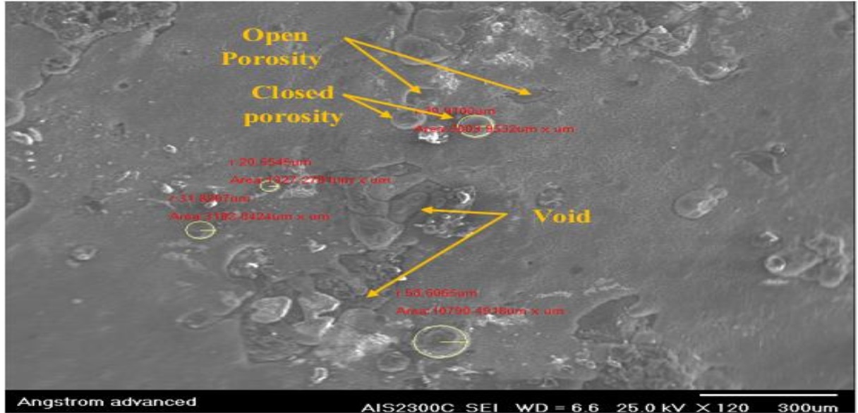 SEM morphology of the flame-sprayed SiC-5wt.% Al2O3 coating layer