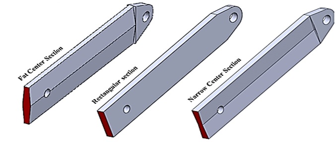 Different cross sections designed for the lower arm